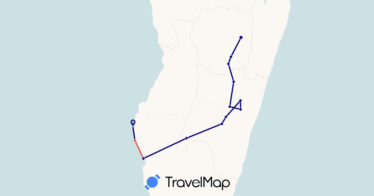 TravelMap itinerary: driving, hiking in Madagascar (Africa)